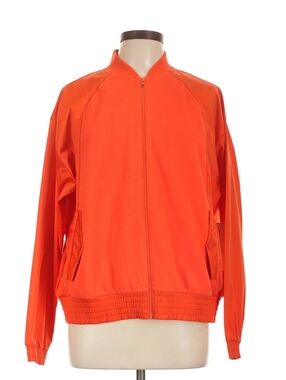 Athleta Bright Orange Track Jacket Full Zip Snap Pockets Fleece Panels Women’s L